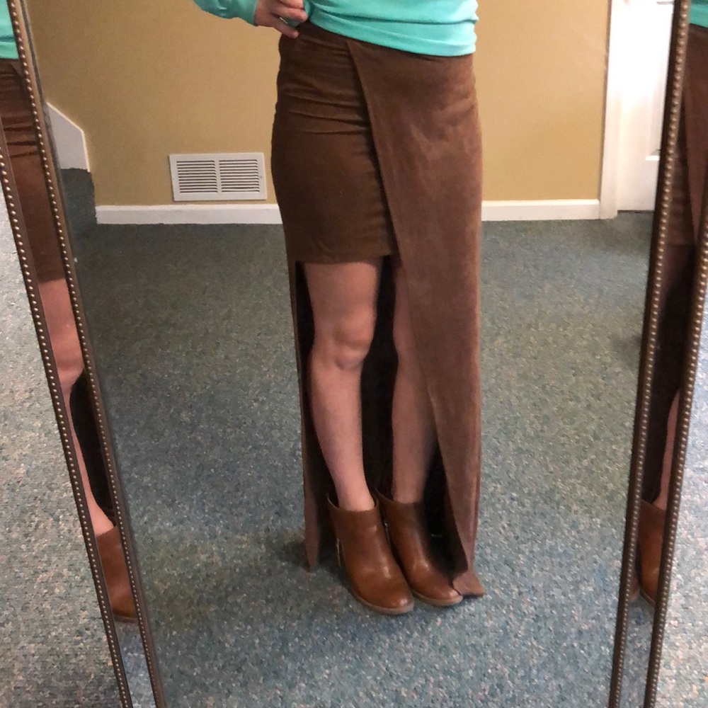 Asymmetrical suede skirt